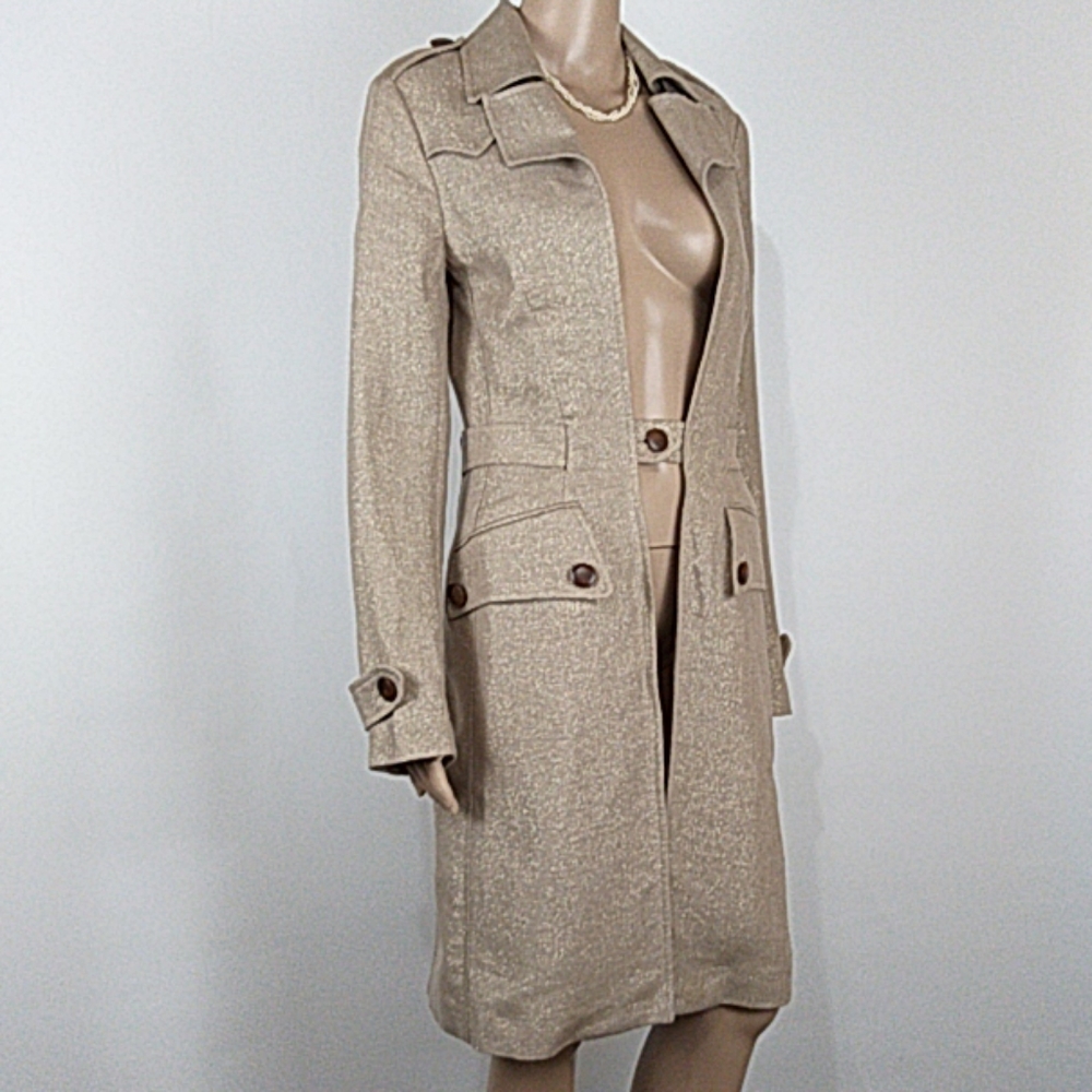 Cache | Gold Metallic Linen Dress Coat